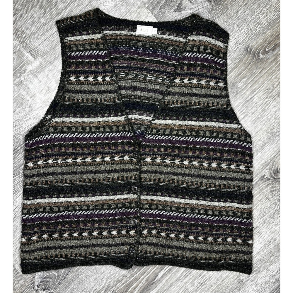 Alps Women's Cotton Sweater Vest Vintage Eclectic Granny Retro‎ Fair Isle XL